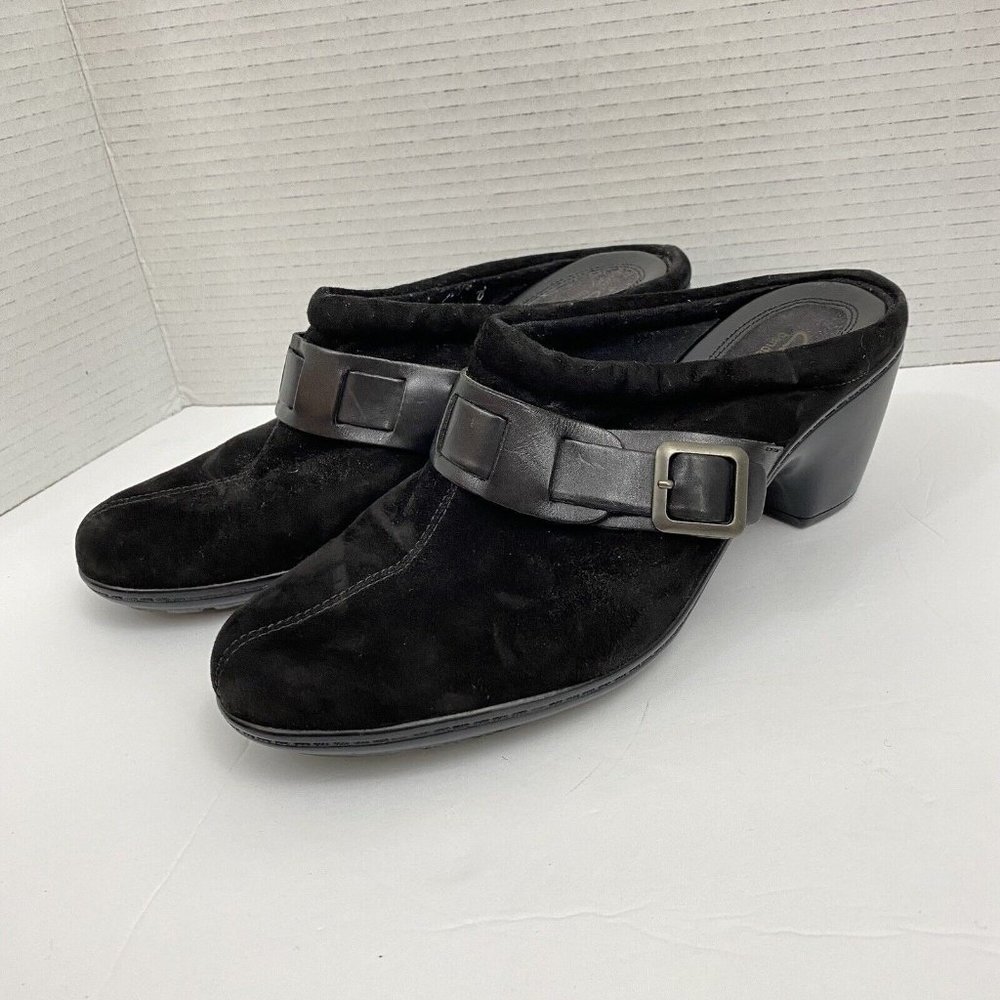 Clarks Bendables Mules Women 10 M  Julia Saint Black Suede Clog Heel 83378